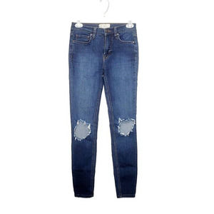 Free People Distressed Dark Wash Skinny Jeans Womens Size 25 Mid Rise Destroyed